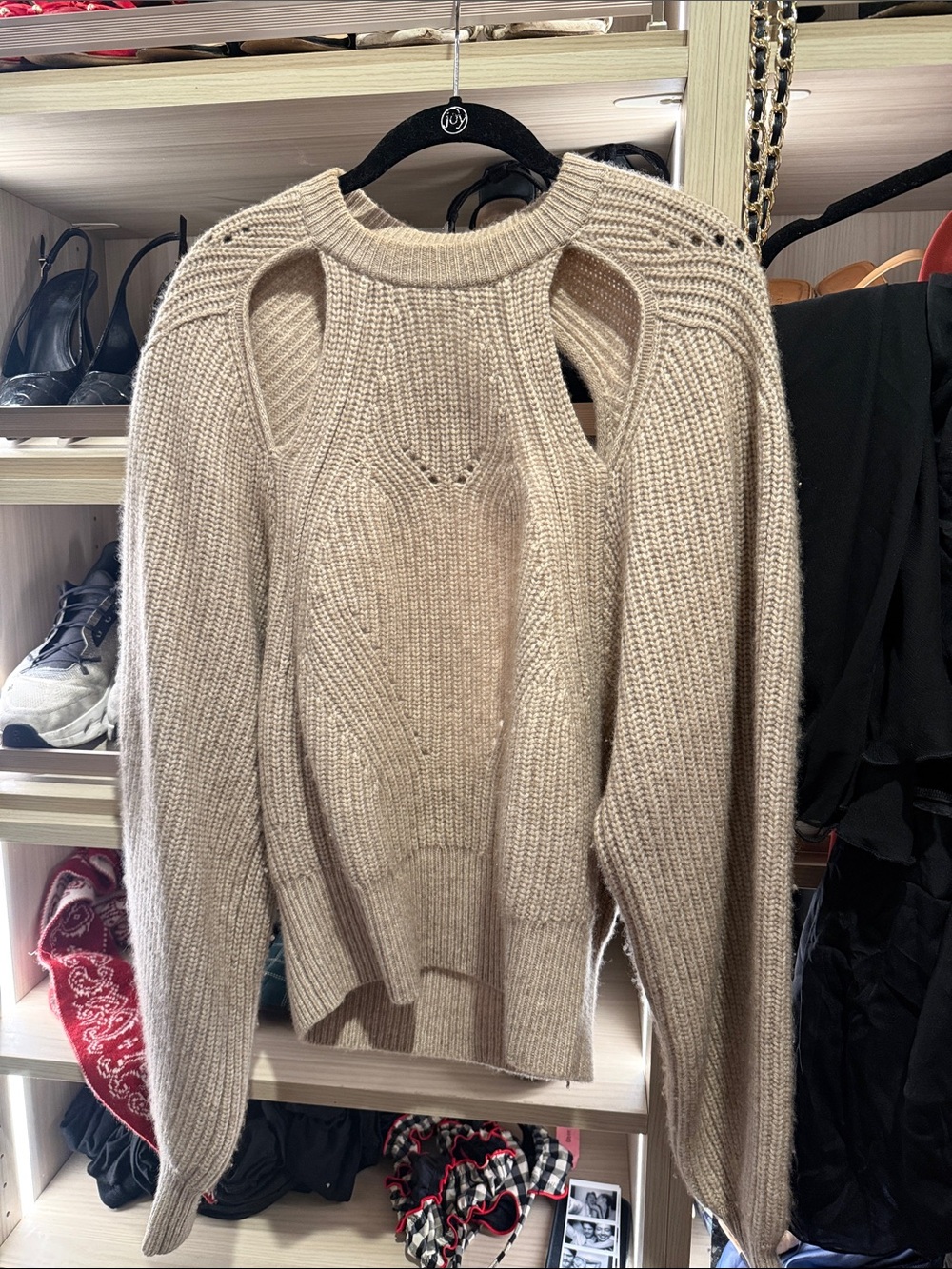 Isabel Marant Beige Cutout Ribbed Crewneck Sweater